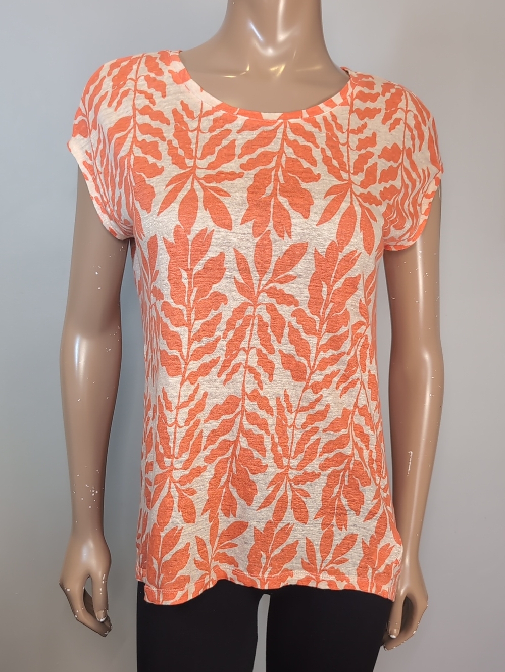 Rachel Zoe Linen Tropical Leaf Print Button Back Top Womens Size Large Orange - Picture 2 of 9